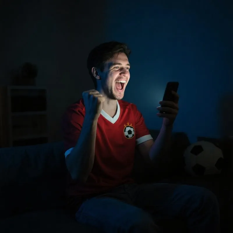 Fan celebrating a goal on mobile